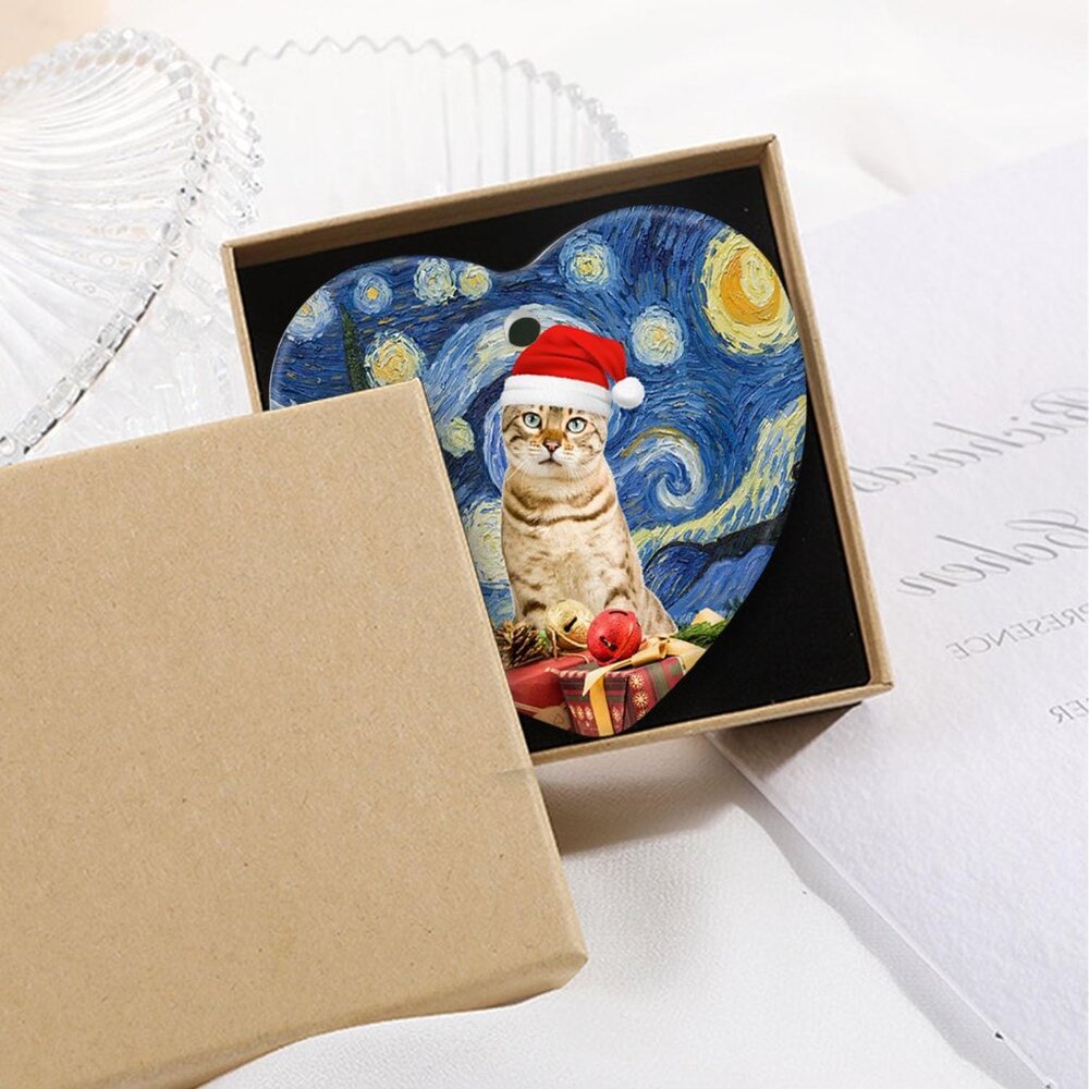 🆕 Christmas Ornament Decorations Ceramic Tree Bengal Cat Xmas Hat Lover Gifts - Picture 2 of 4